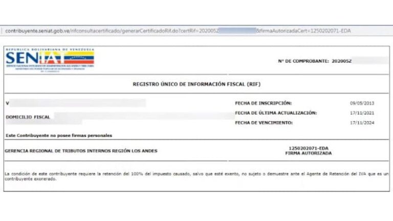 Cuál es el número de certificado del RIF en Venezuela Certificado