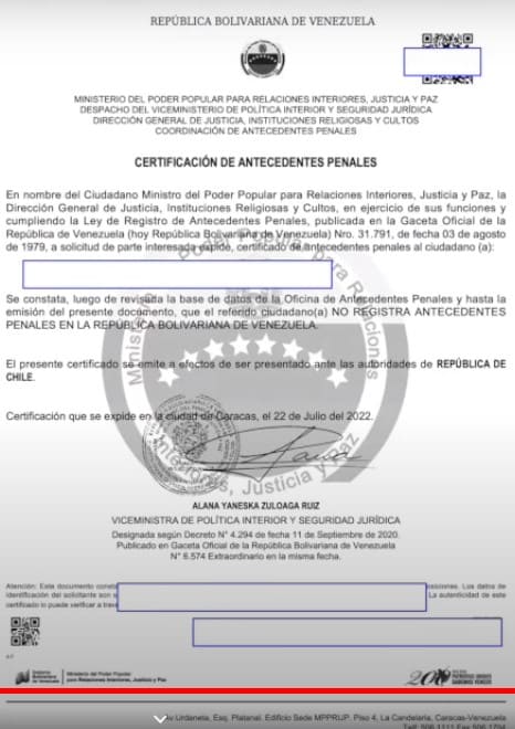 certificación de antecedentes penales de Venezuela