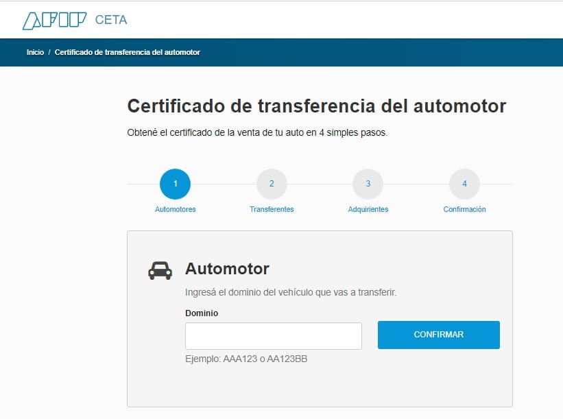 Certificado de transferencia del automotor